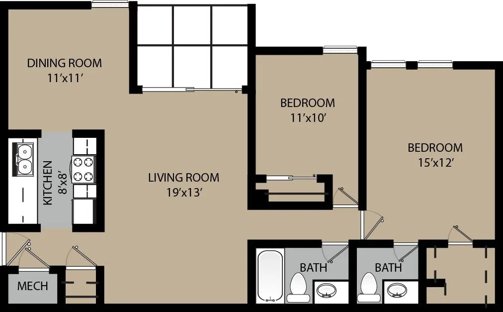 2 bedroom one and a half bath
