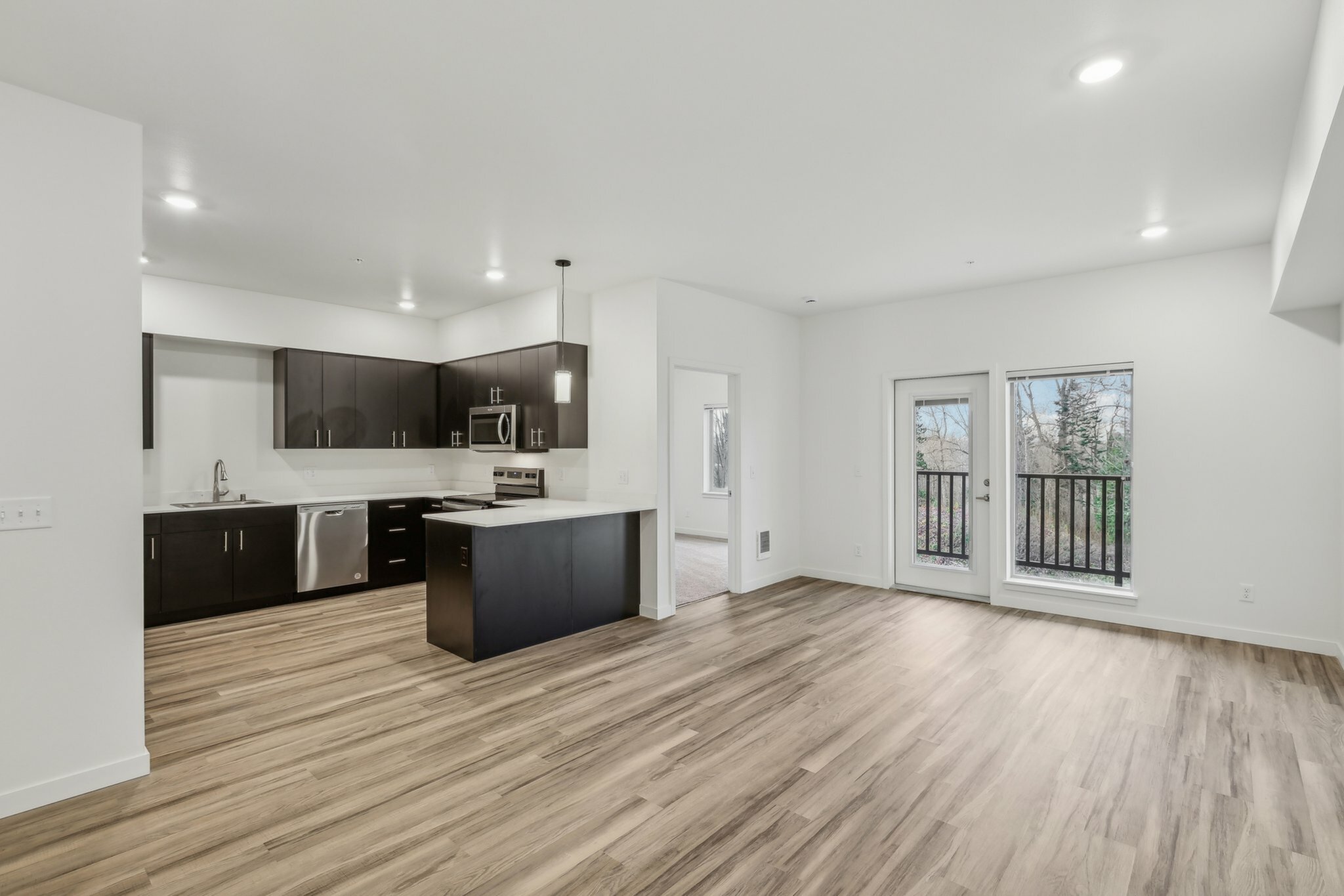 A huge living area and a chef's kitchen