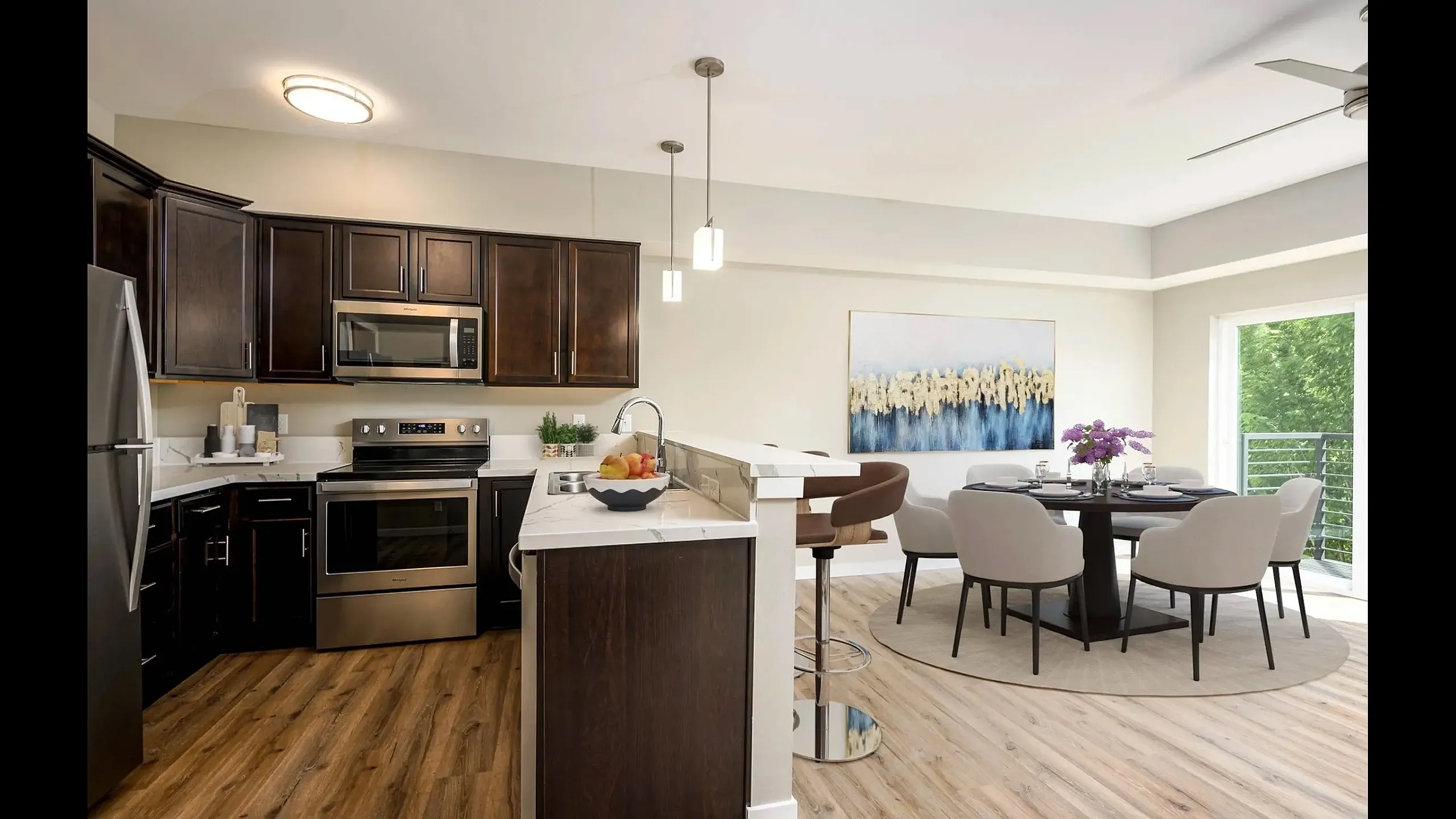2 bed 1 bath kitchen and dining