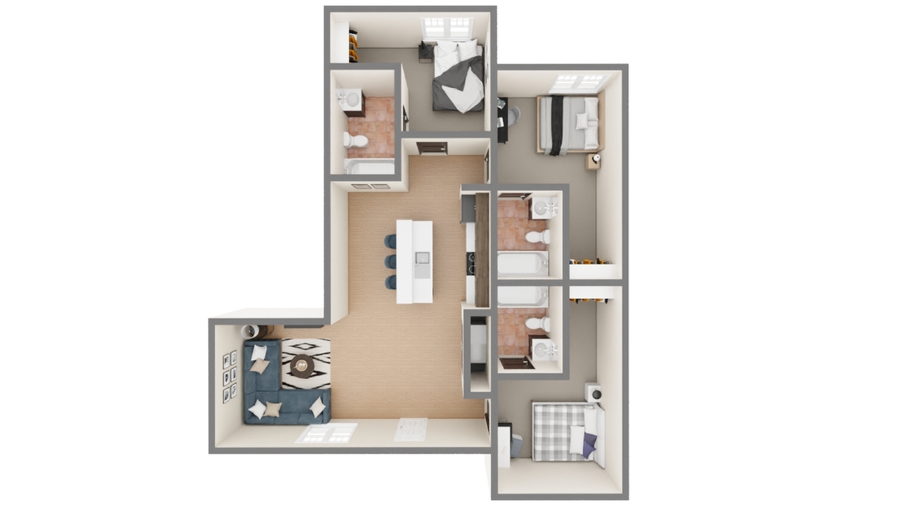 C2 - 3x3 | 3 Bed Apartment | The Quarters Iowa City