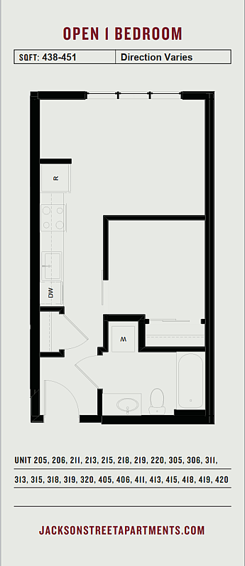 Jackson Street - B.1 Apts 205, 206, 211, 213, 215, 218, 219, 220, 305, 306, 311, 313, 315, 318, 319, 320, 405, 406, 411, 413, 415, 418, 419, 420 - Floorplan