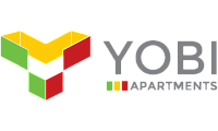 Logo for The Yobi, featuring a geometric heart-shaped icon in teal, yellow, and red on the left, and the text &ldquo;THE YOBI&rdquo; in gray with color blocks above each letter.