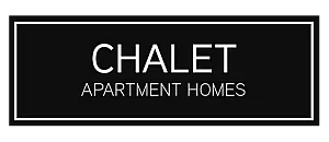 Logo for Chalet Apartment Homes with white text on a black background inside a thin white border.