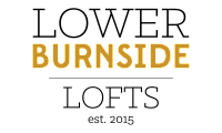 Lower Burnside Lofts logo with &ldquo;Burnside&rdquo; highlighted in gold and &ldquo;est. 2015&rdquo; below.