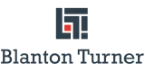 Blanton Turner logo featuring a geometric &ldquo;BT&rdquo; symbol in dark blue with a red square accent above the company name.