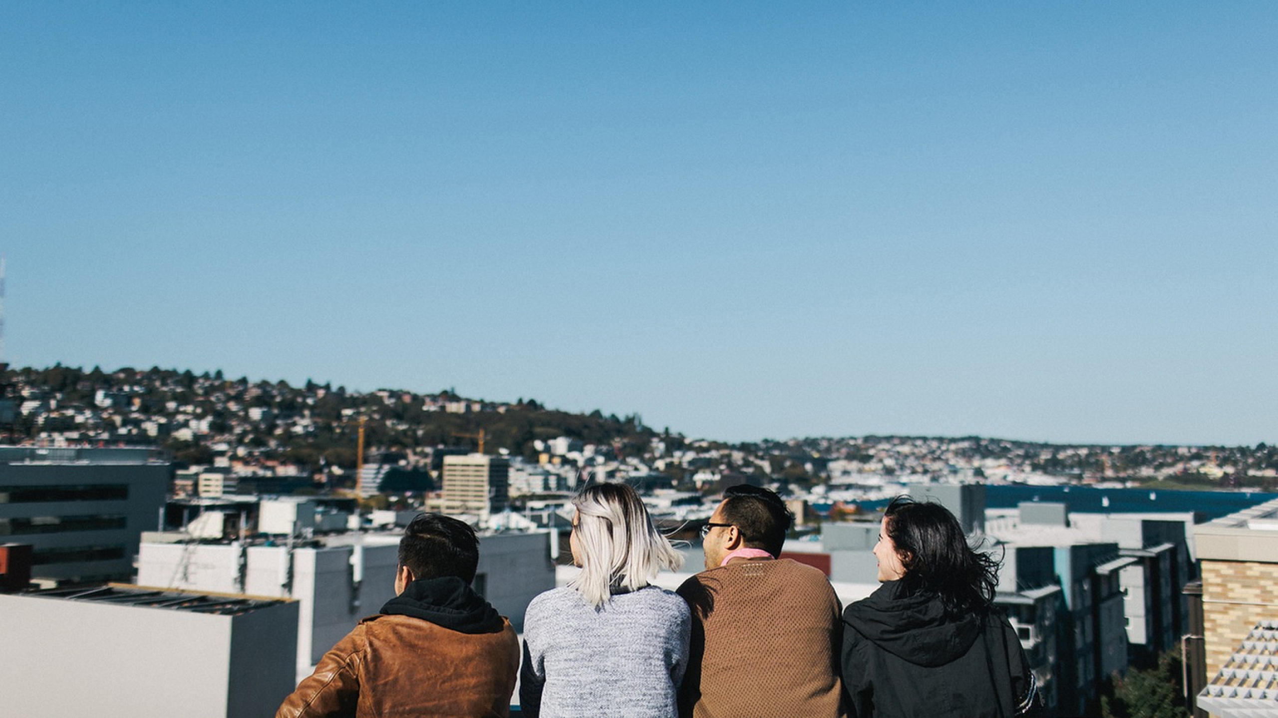 Friends looking at view together in Seattle