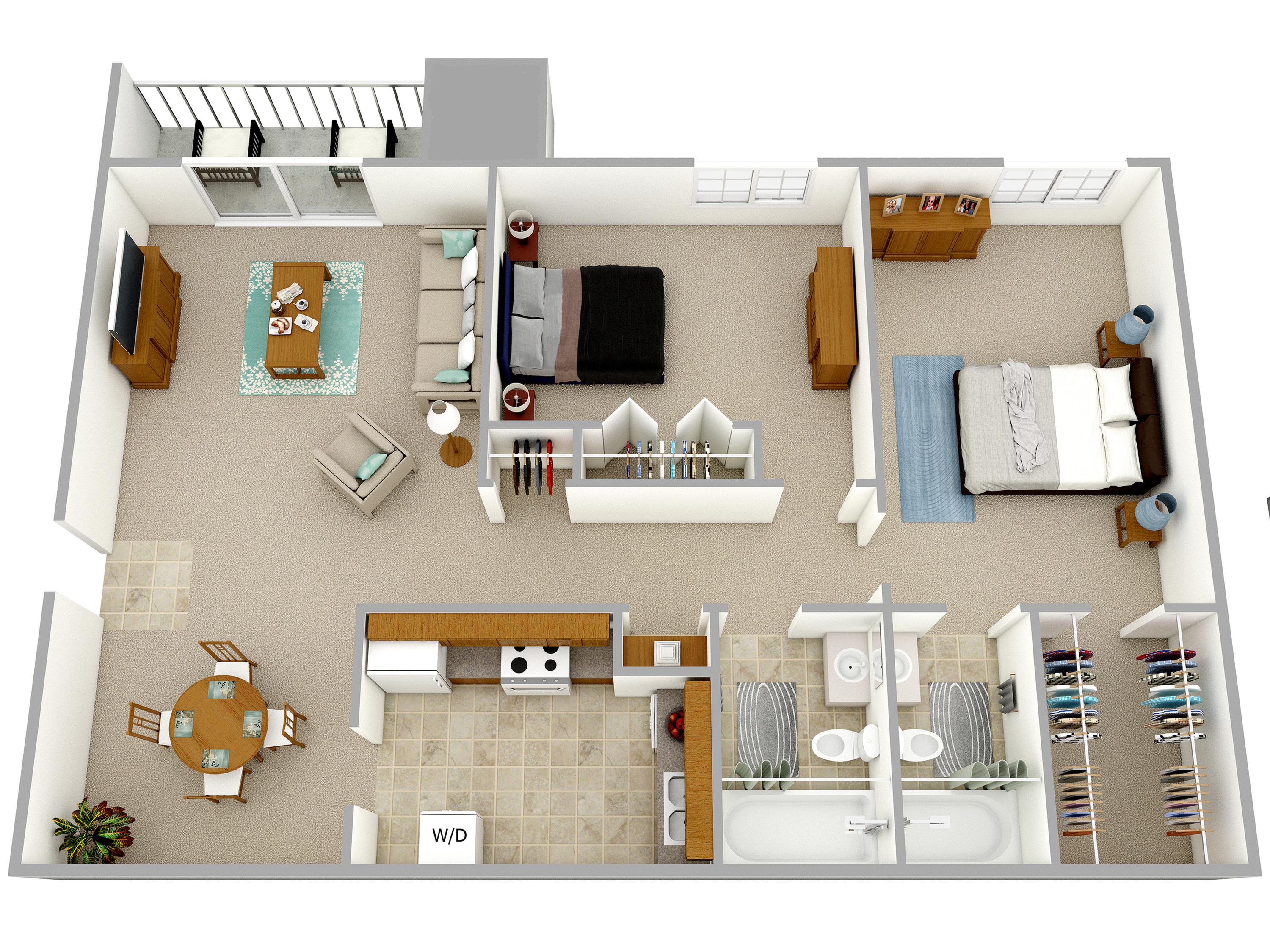 2 BR 2 BA - The Edward - 937 sq. ft.