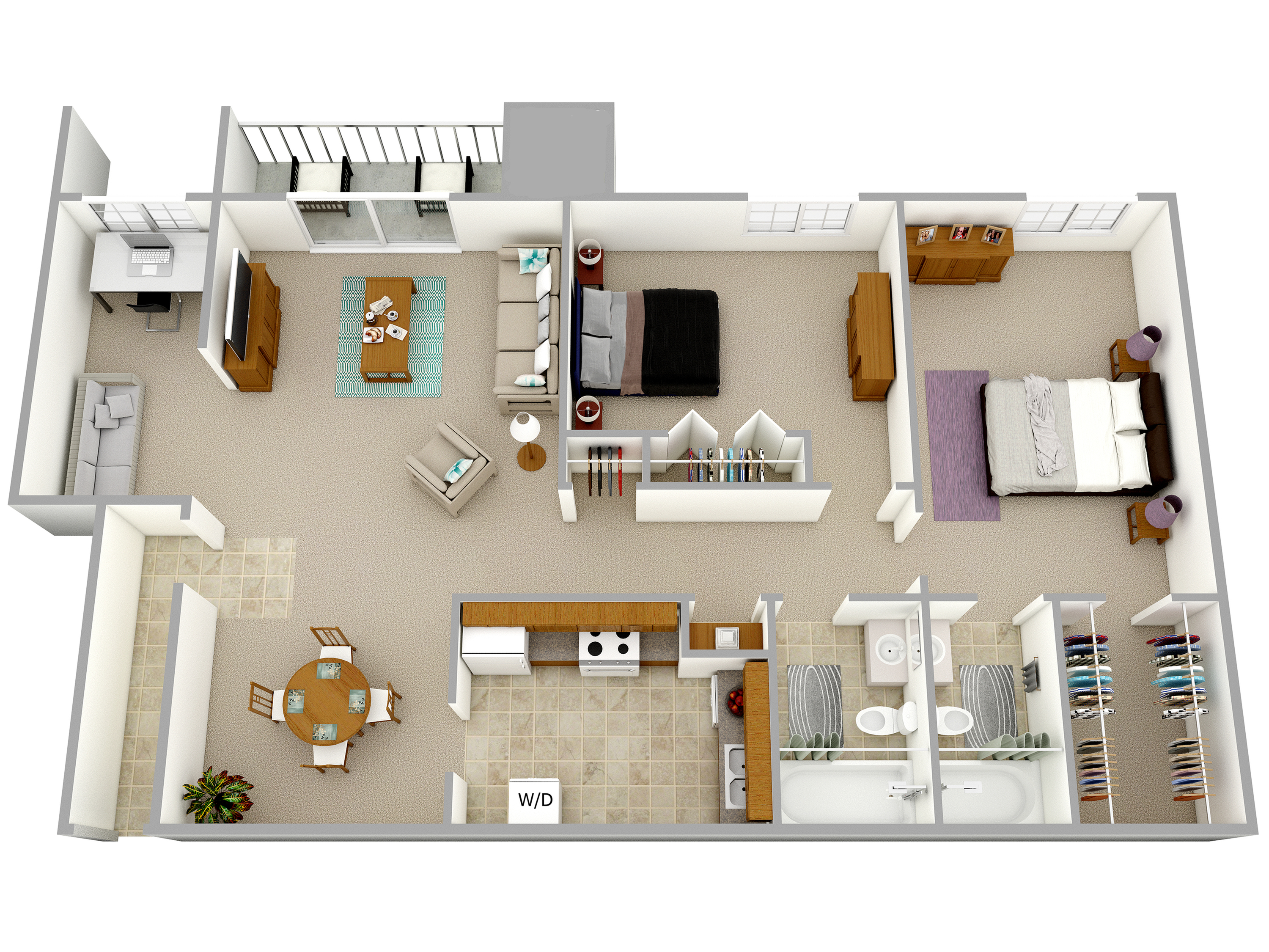 2 BR 2 BA - The Roxbury - 1,109 sq. ft.