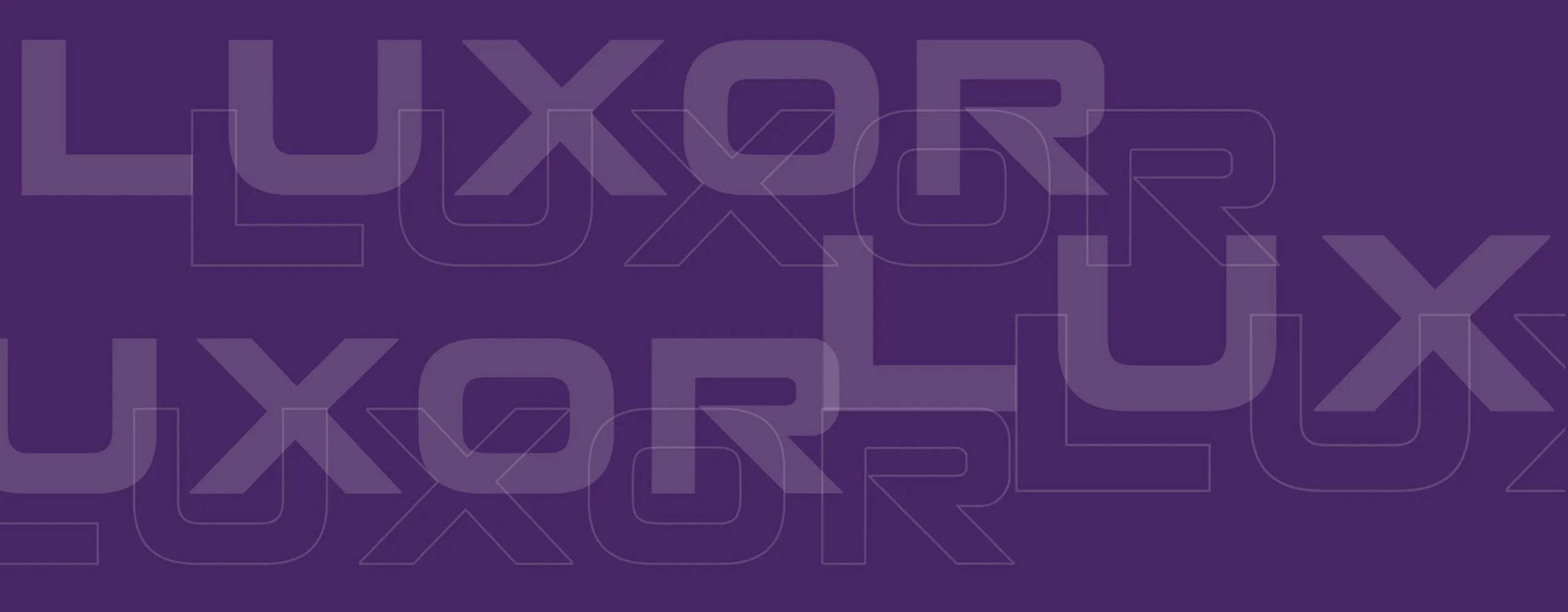 Sophisticated Luxor branding in bold purple with layered text design, reflecting luxury and elegance.