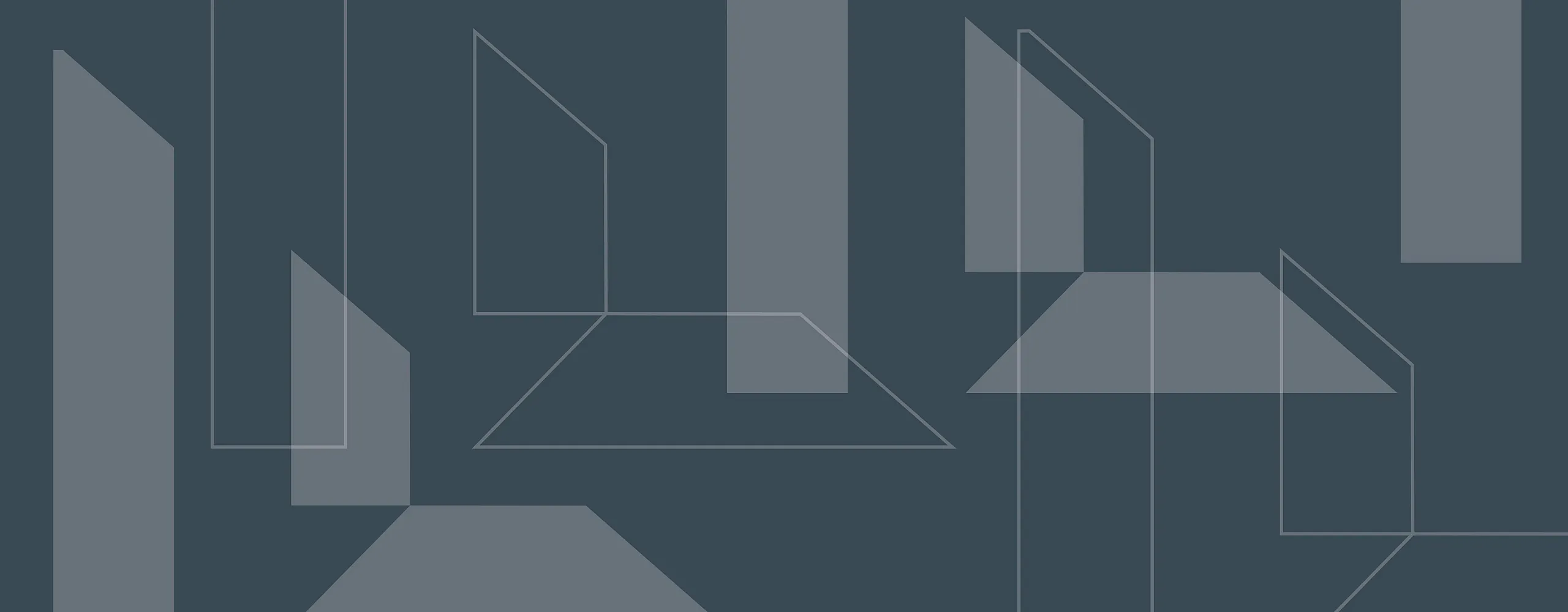 Abstract geometric design featuring overlapping shapes in a modern, grayscale palette on a dark background.