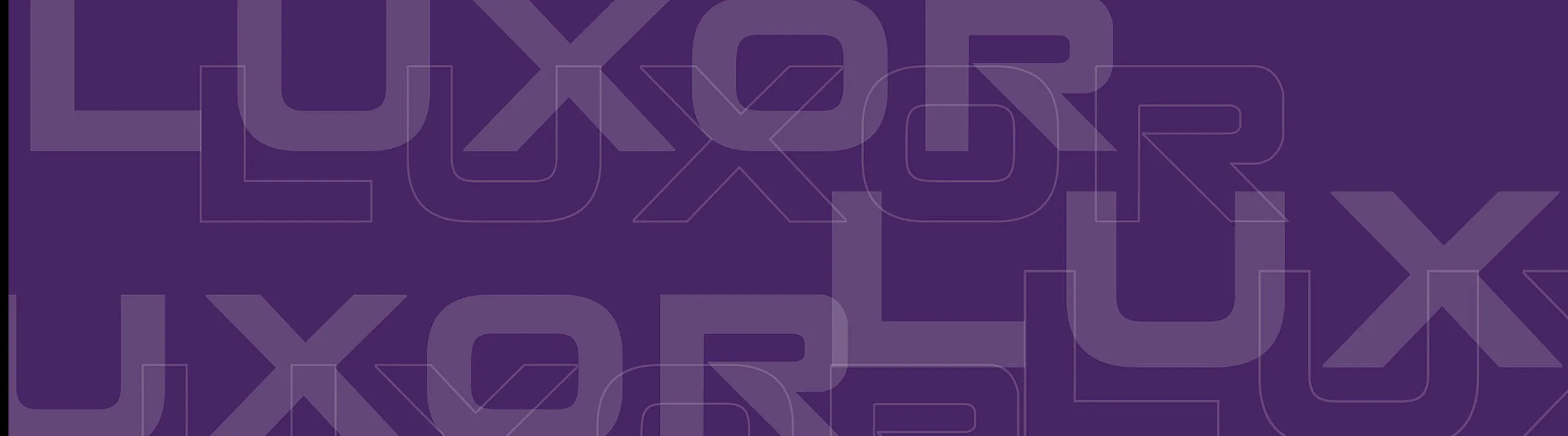 Bold purple graphic featuring overlapping text pattern displaying 'LUXOR' for a modern and stylish visual appeal.