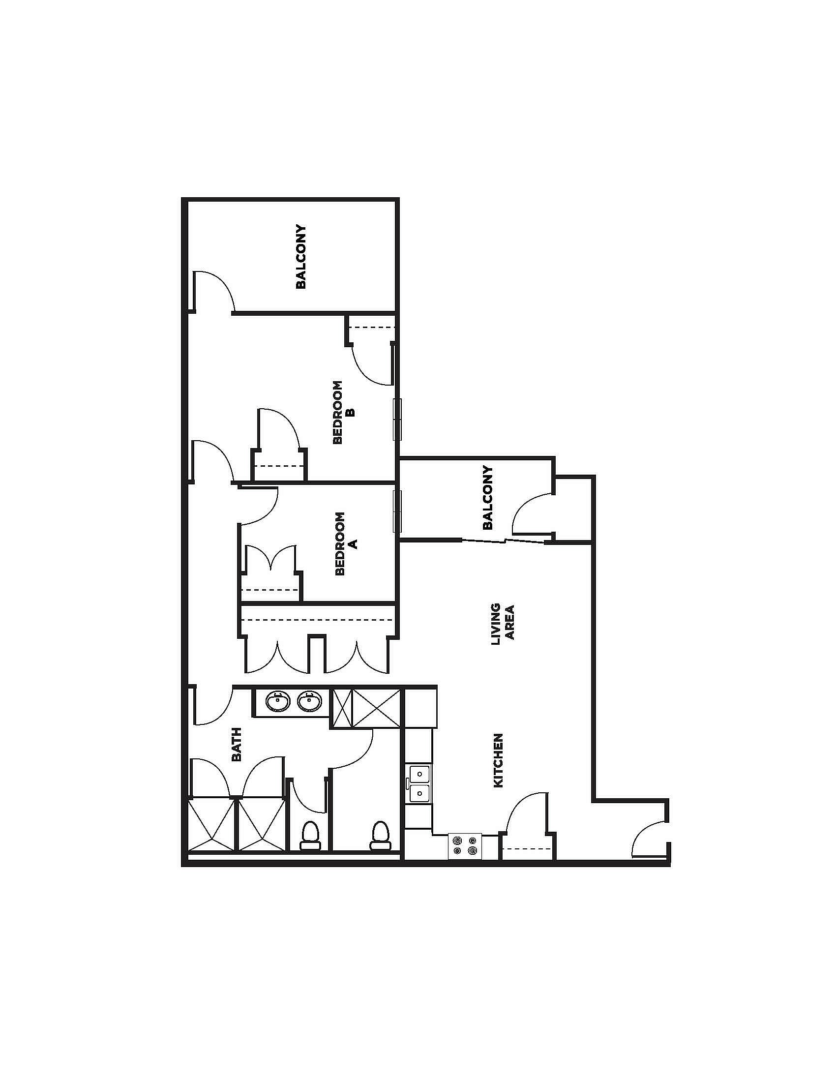 Floor plan with 2 bedrooms 1 Bathroom