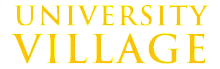 Bold University Village logo in vibrant golden yellow letters.