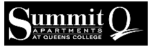 Elegant logo for Summit Apartments at Queens College, featuring bold typography in a sleek monochrome design.