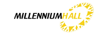 Logo of Millennium Hall with a modern design featuring a dynamic yellow and black motif.