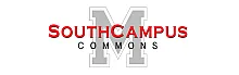 Elegant South Campus Commons logo featuring a bold letter M, symbolizing modern university living.