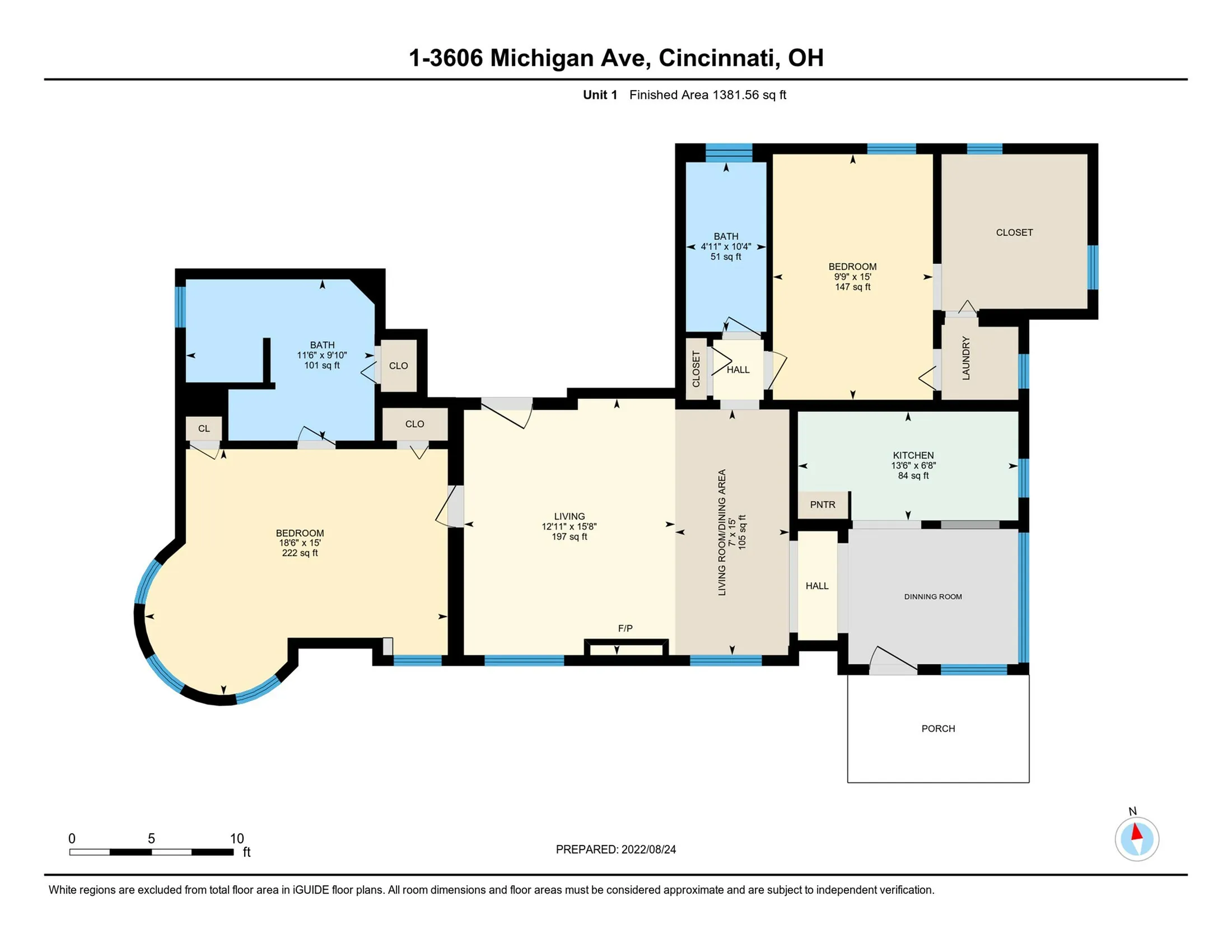 Charming floor plan in Cincinnati featuring 2 bedrooms, spacious living area, and kitchen, totaling 1381 sq ft.