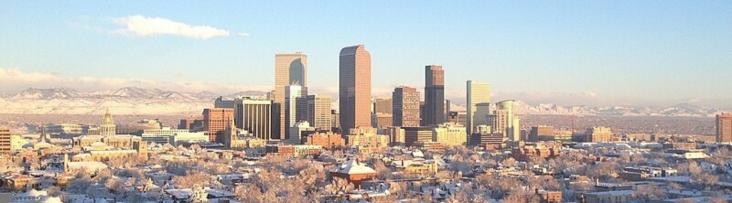 Stunning panoramic view of a modern city skyline with snowy mountains in the background, perfect for urban living enthusiasts.