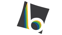 Vibrant artistic logo featuring dynamic colorful stripes creatively aligned on a bold dark background.