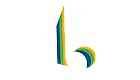 Vibrant and dynamic letter 'b' logo design with colorful bands in orange, green, and blue.