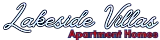 Elegant logo design showcasing Lakeside Villas Apartment Homes in stylish blue and red typography.