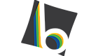 Colorful and modern logo design featuring dynamic shapes and vibrant stripes on a sleek black background.