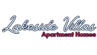 Elegant Lakeside Villas Apartment Homes logo with stylish blue and red typography.
