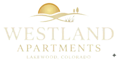 Charming logo for Westland Apartments in Lakewood, Colorado, featuring a scenic landscape design with a sun and trees.