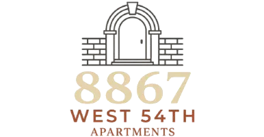 Elegant logo featuring an arched doorway and stone brick design for 8867 West 54th Apartments.