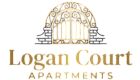 Elegant logo for Logan Court Apartments featuring a sophisticated gold gate design.