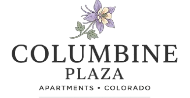 Elegant logo of Columbine Plaza Apartments in Colorado featuring a delicate purple flower design.
