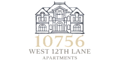 Elegant logo for 10756 West 12th Lane Apartments featuring a stylized building silhouette, perfect for modern living.