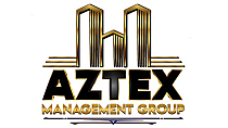Elegant Aztex Management Group logo featuring gold and black skyscrapers, exuding sophistication and professionalism.