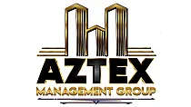 Elegant Aztex Management Group logo featuring stylized golden skyscrapers with modern design elements.