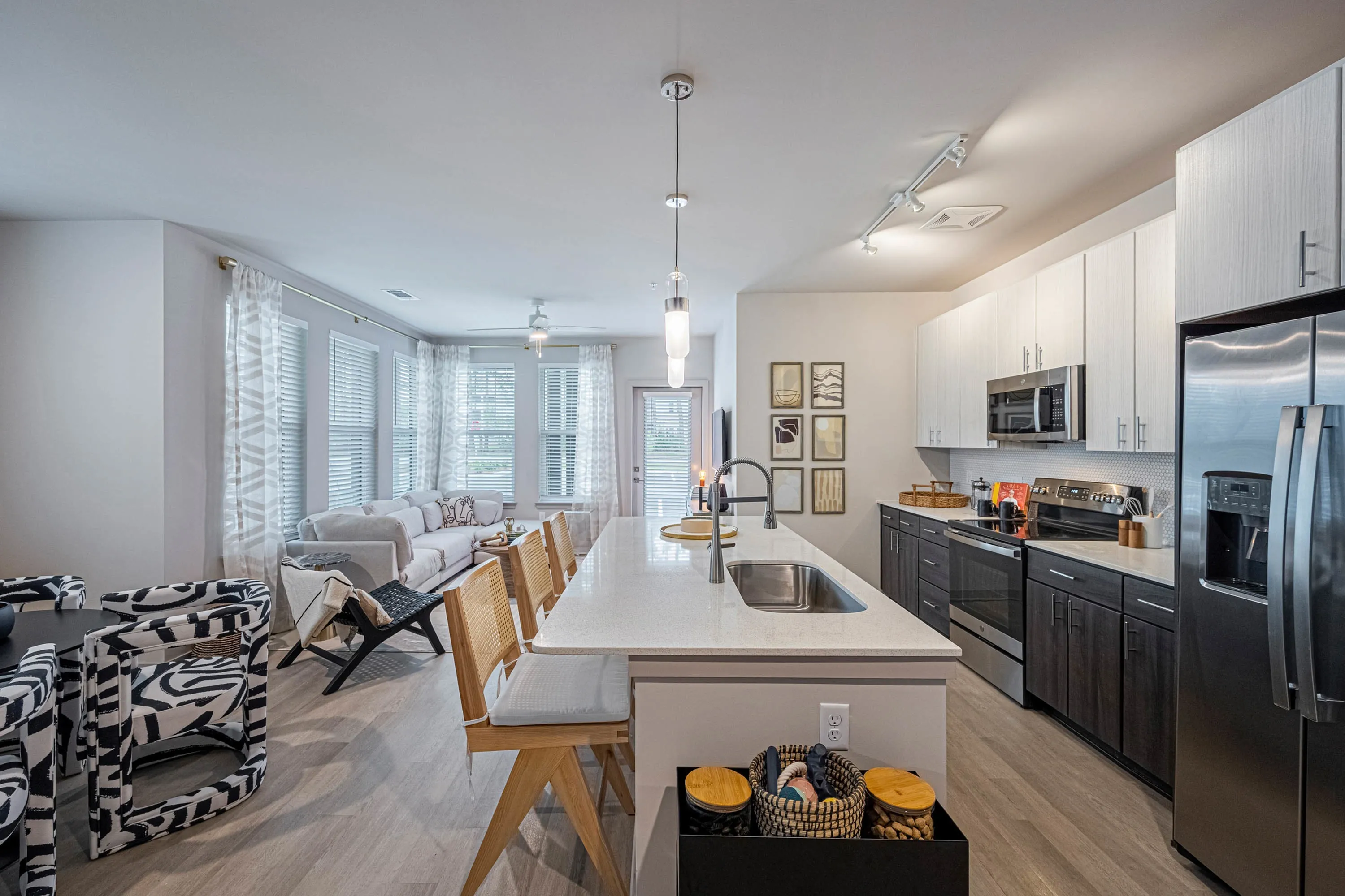 Furnished kitchen with large island