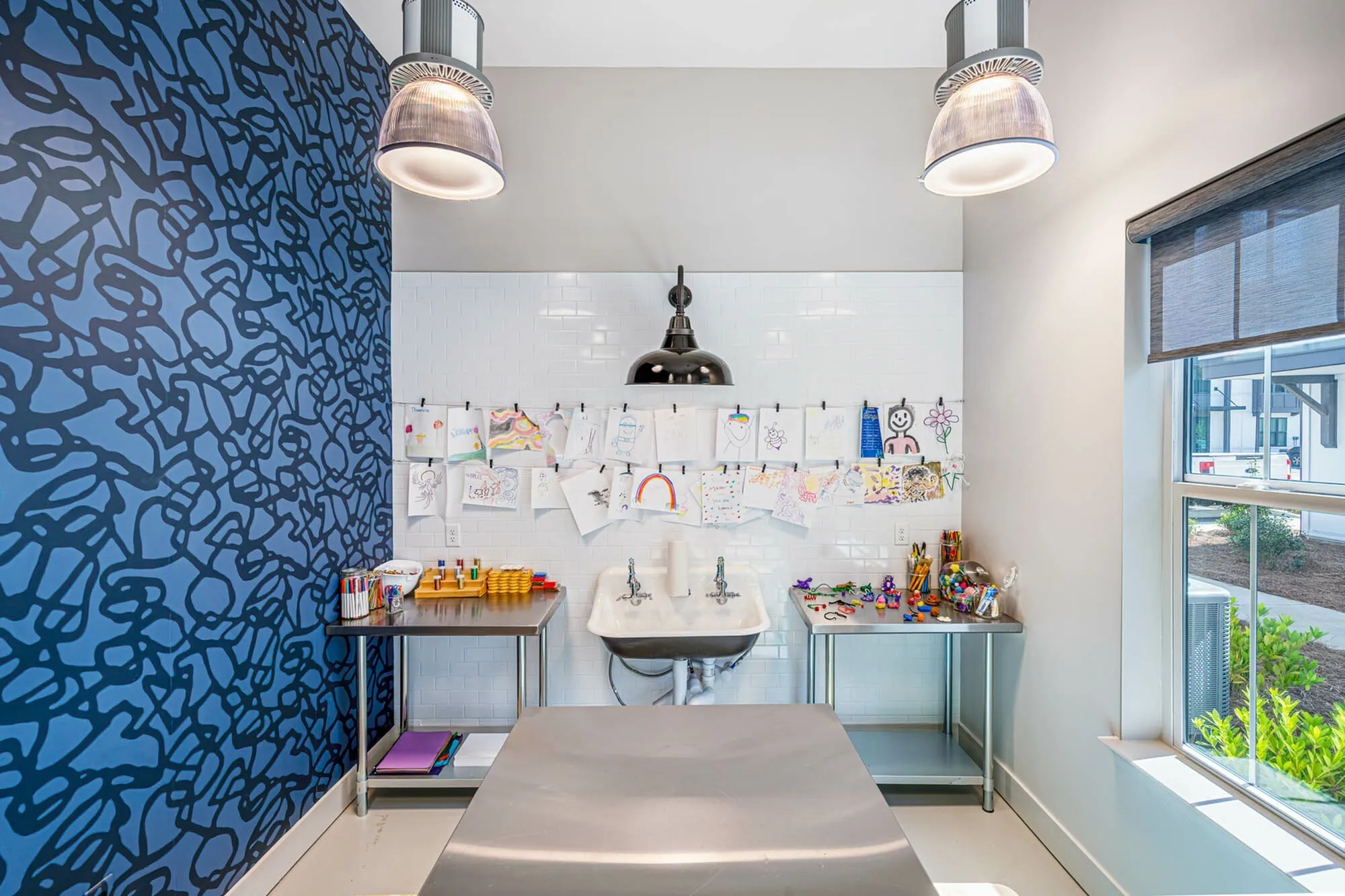Indoor art area showcasing children's art