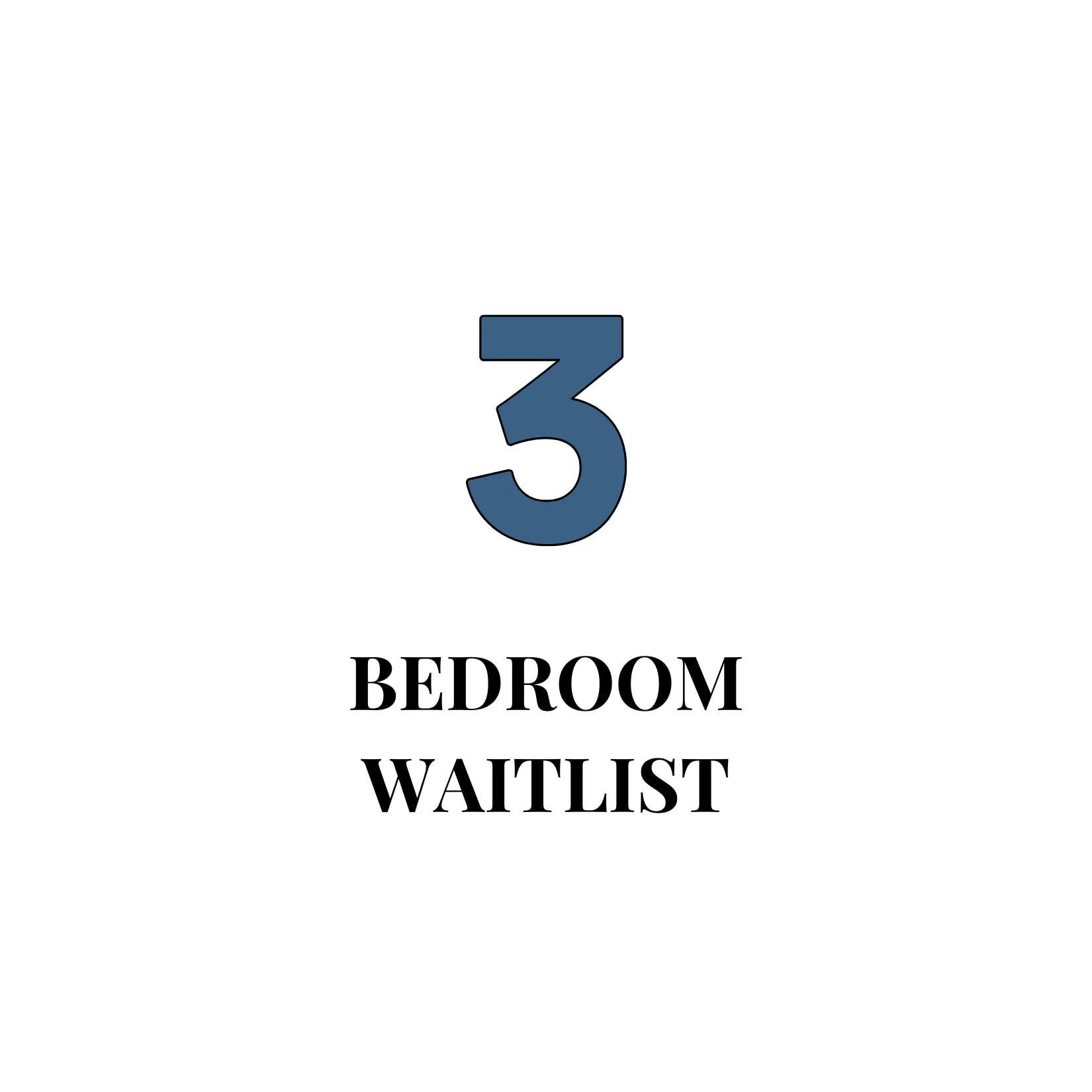 Three bedroom waitlist announcement with bold number 3