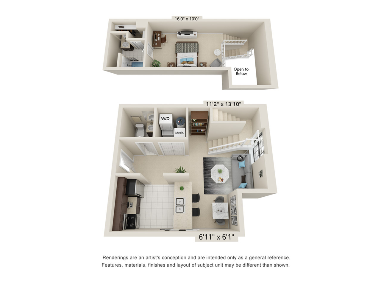 1 Bed 1.5  Bath