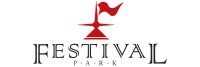 Sleek Festival Park logo featuring a stylized red compass with a waving flag.
