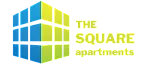 Logo of The Square Apartments featuring a modern, cube-shaped design in blue and green.