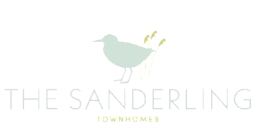 Elegant logo of The Sanderling Townhomes featuring a minimalist bird design with gentle hues, embodying tranquility and coastal charm.