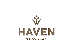 Elegant logo for Haven at Avalon featuring a stylized geometric design in a sophisticated brown font.