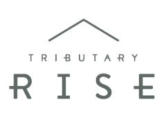 Elegant logo of Tributary Rise with a minimalist rooftop design, exuding sophistication and modernity.