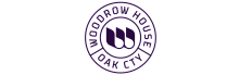Sophisticated circular logo of Woodrow House Oak City with a modern, bold emblem in the center.