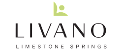 Modern logo design featuring 'Livano Limestone Springs' with a sleek, abstract green symbol.