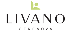 Elegant logo design for Livano Serenova, featuring a modern and minimalist aesthetic with a green abstract symbol.