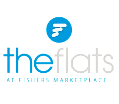 Modern logo of The Flats at Fishers Marketplace featuring a sleek design with a vibrant blue icon.