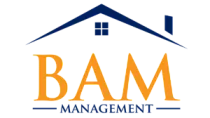 BAM Management logo with a stylized house roof and window above the bold letters, evoking trust and professionalism.