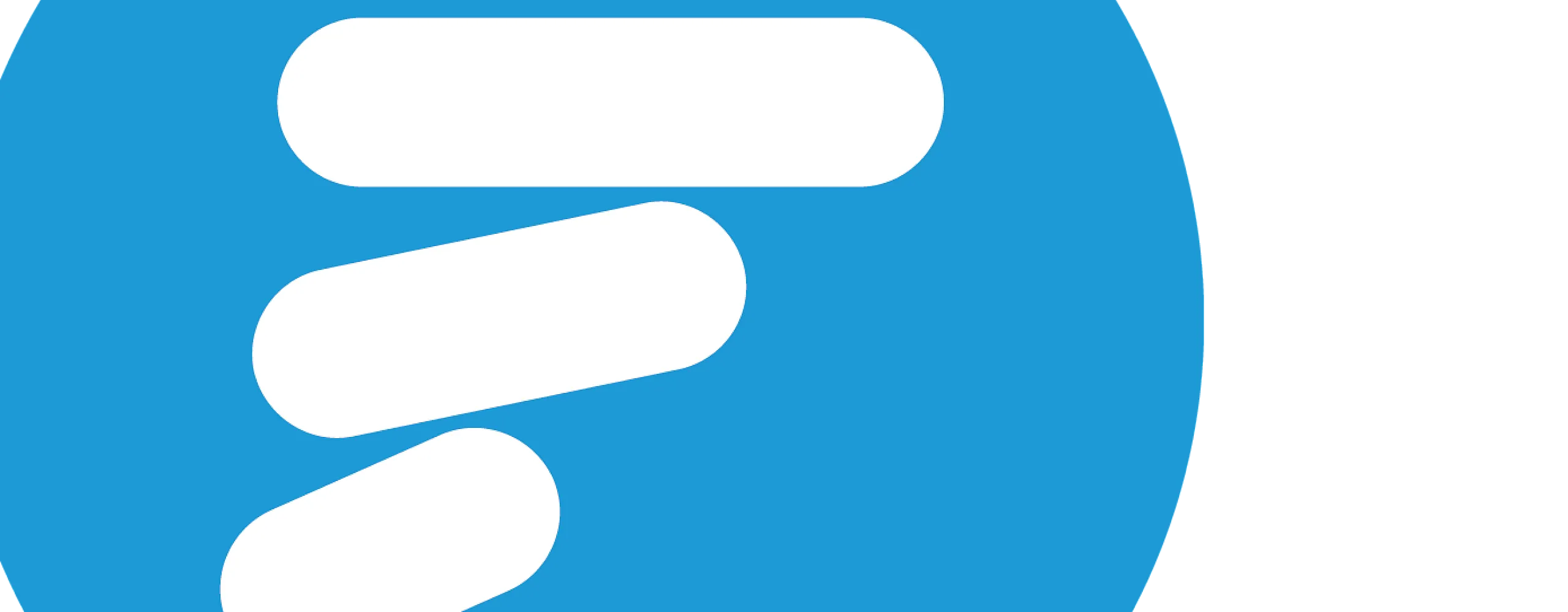 Sleek, modern logo design with stylized white lines on a vibrant blue circle background.