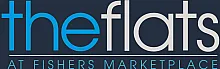 Modern logo of The Flats at Fishers Marketplace featuring elegant typography and a stylish icon.